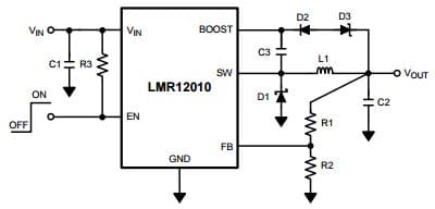 Typical Application Circuit for LMR12010 VBOOST Derived from Series Zener Diode (VOUT) Step-Down Voltage Regulator