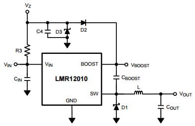 Typical Application Circuit for LMR12010 Boost Voltage Supplied from the Shunt Zener on VIN