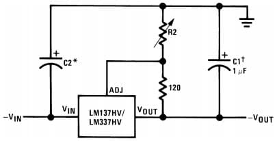 Typical Application Circuit for LM137HV 3-Terminal High Voltage Adjustable Negative Regulator