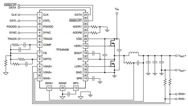 Typical Application Circuit for TPS40400 3.0V to 20V PMBUs Synchronous Buck Controller