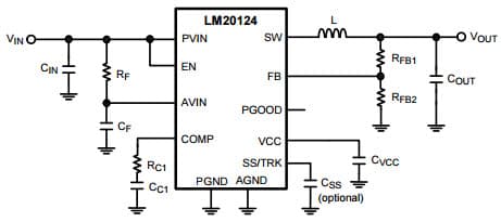 Typical Application Circuit for LM20124 4A, 1MHz Power Wise Synchronous Buck Regulator