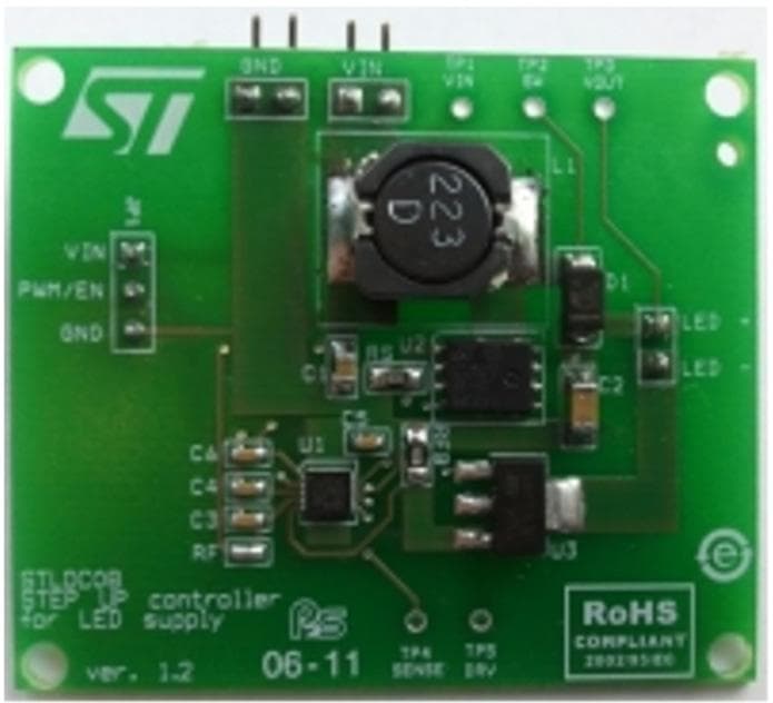 STEVAL-ILL039V1, Demonstration Board using STLDC08 Step-up current controller for 2 LEDs