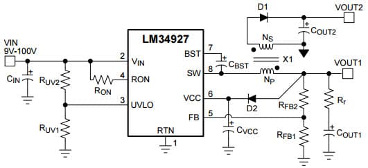 Typical Application Circuit for LM34927 Integrated Secondary Side Bias Regulator for Isolated DC-DC Converter