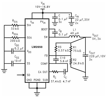 Typical Application Circuit for LM2650 Synchronous Step-Down DC/DC Converter