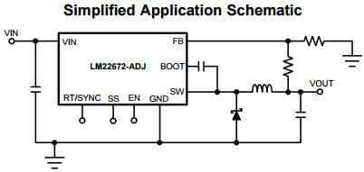 Typical Simplified Application Circuit for LM22672Q 1A Simple Switcher, Step-Down Voltage Regulator with Features