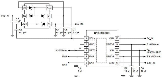 Typical Application Circuit for TPS51103 Integrated LDO with Switchover Circuit for Notebook Computers