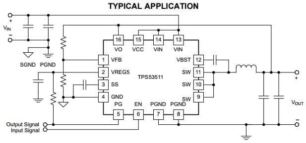 Typical Application Circuit for TPS84A20 4.5V to 18V Input, 1.5A Step-Down Regulator with Integrated Switcher