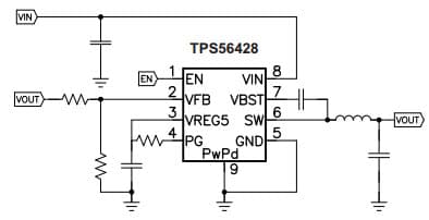 Typical Application Circuit for TPS56428 4.5V to 18V Input, 4A Synchronous Step-Down Converter with Advanced Eco-mode