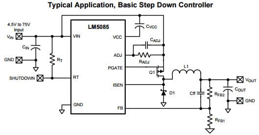 Typical Application Circuit for LM5085 75V Basic Step Down Controller