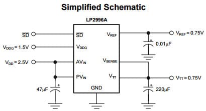 Typical Application Circuit for LP2996A DDR Termination Regulator