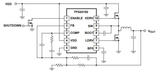 Typical Application Circuit for TPS40190 Low Pin Count Synchronous Buck Controller