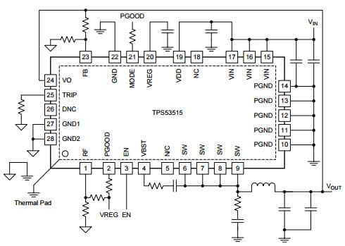 Typical Application Circuit for TPS53515 1.5 to 18 V (4.5 to 25 V Bias) Input, 12A Single Synchronous Step-Down SWIFT Converter