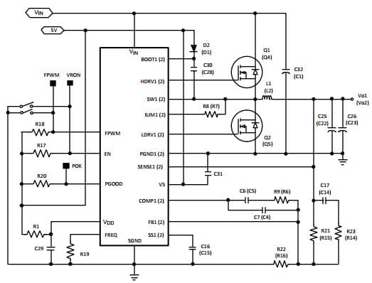 Typical Application Circuit for LM2647 Dual Synchronous Buck Regulator Controller