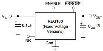 Typical Application Circuit for REG103 DMOS 500mA Low-Dropout Regulator