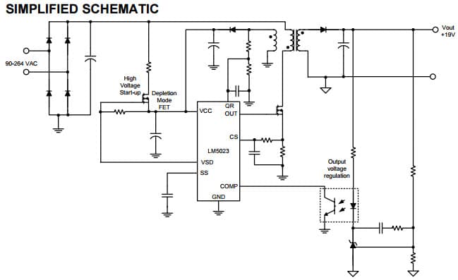 Typical Application Circuit for LM5023 AC-DC Quasi-Resonant Current Mode PWM Controller