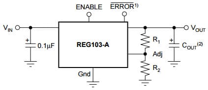 Typical Application Circuit for REG103 DMOS 500mA Low-Dropout Regulator