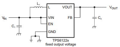 Typical Application Circuit for Fixed Output Voltage Option for TPS61220 Low Input Voltage Step-Up Converter In 6 Pin Sc-70 Package