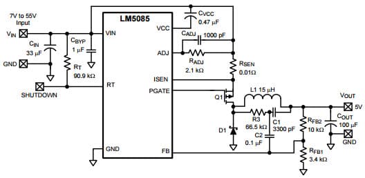 Typical Application Circuit for LM5085 75V Basic Step Down Controller