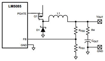 Typical Application Circuit for LM5085-Q1 75V Basic Step Down Controller with Lowest Cost Ripple Generating Configuration