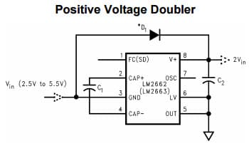 Typical Application Circuit for LM2662 Switched Capacitor Voltage Converter using as a Positive Voltage Doubler