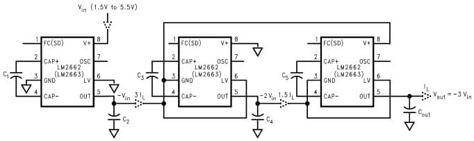 Typical Application Circuit for LM2662 Switched Capacitor Voltage Converter for Generating -3 VIN From +VIN