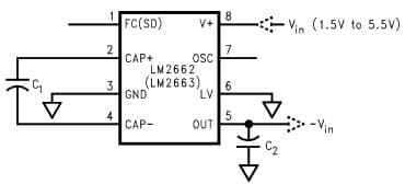 Typical Application Circuit for LM2662 Simple Negative Voltage Converter