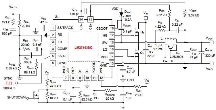 Typical Application Circuit for LM27403 High-Efficiency Synchronous Buck Regulator for Telecom Power