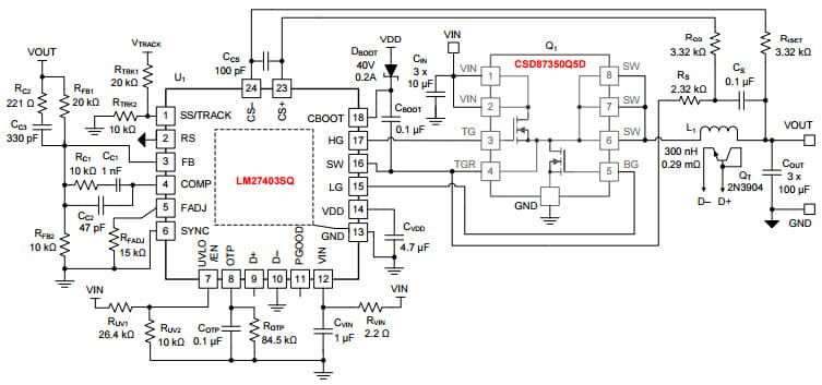 Typical Application Circuit for LM27403 Powering FPGAs Using Flexible 30A Synchronous Buck Regulator with Small Footprint