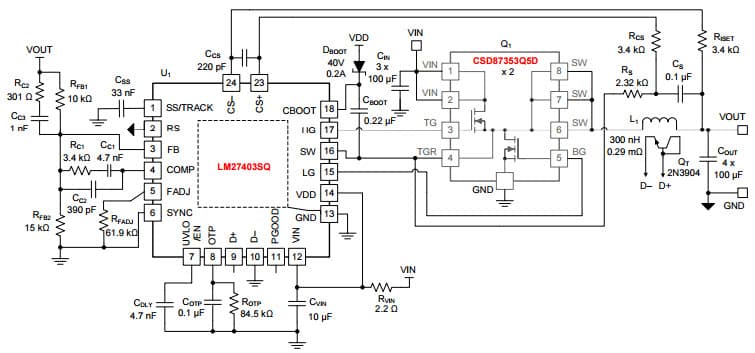 Typical Application Circuit for LM27403 High Power Density Implementation From 3.3V or 5V Supply Rail