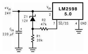 Typical Application Circuit for LM2598 Under voltage Lockout for a Buck Regulator