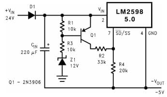 Typical Application Circuit for LM2598 Under voltage Lockout without Hysteresis for an Inverting Regulator