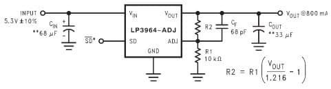 Typical Application Circuit for LP3964 800mA Fast Ultra Low Dropout Linear Regulator