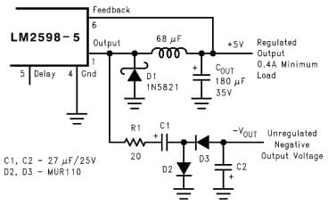 Typical Application Circuit for LM2598 Charge Pump for Generating a Low Current, Negative Output Voltage