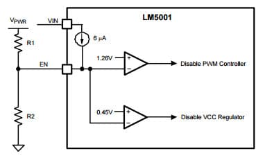 Typical Application Circuit for LM5001 High Voltage Switch Mode Regulator for Basic EN (UVLO) Configuration