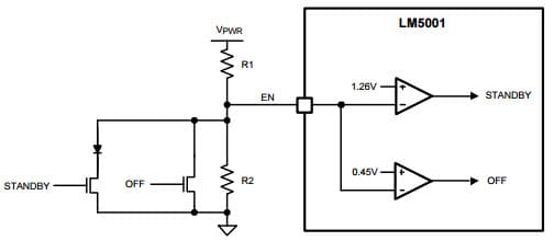 Typical Application Circuit for LM5001 High Voltage Switch Mode Regulator for Remote Standby and Disable Control