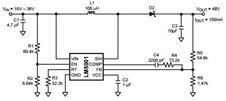 Typical Application Circuit for LM5001 High Voltage Switch Boost Regulator