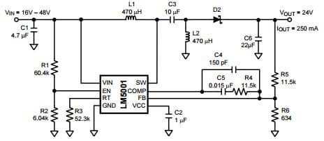 Typical Application Circuit for LM5001 High Voltage 24-V SEPIC Regulator