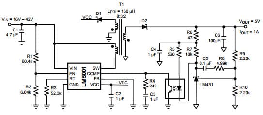 Typical Application Circuit for LM5001 Isolated Flyback