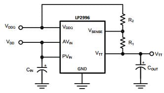 Typical Application Circuit for LP2996A DDR Termination Regulator with Decreasing VTT by Level Shifting