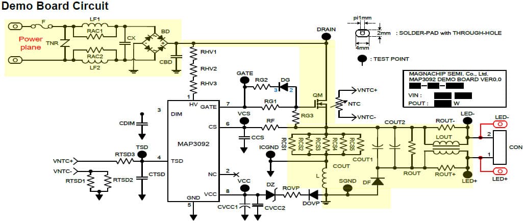 MAP3092 Demo Board, Demo Board using the MAP3092 LED Lighting Driver IC with PFC Function at System AC Input Voltage