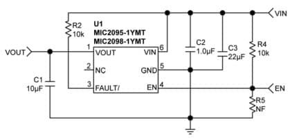 Typical Application for MIC2098-1YMT Current-Limiting Power Distribution Switches