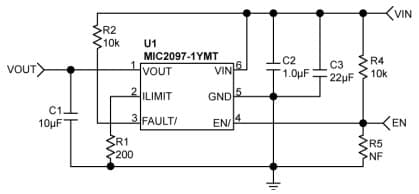 Typical Application for MIC2098-1YMT Current-Limiting Power Distribution Switches