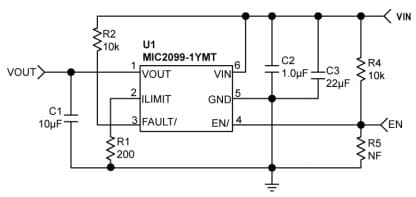 Typical Application for MIC2097-2YMT Current-Limiting Power Distribution Switches