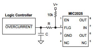 Typical Application for MIC2025-1YM Single-Channel Power Distribution Switch MM8 for Transient Filter