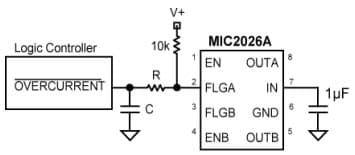 Typical Application for MIC2026A-1YM Dual-Channel Power Distribution Switch for Transient Filter