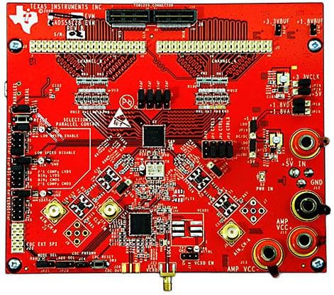 ADS58C28EVM, Evaluation Board for ADS58C28 device, a dual channel 11-bit 200 MSPS analog to digital converter