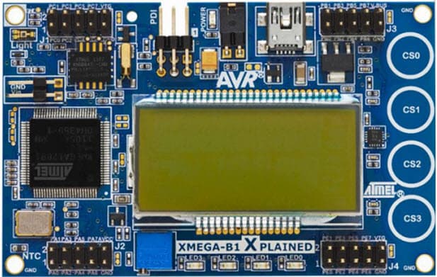 ATXMEGAB1-XPLD, XMEGA-B1 Xplained Evaluation Kit is a hardware platform for evaluating the ATxmega128B1 AVR MCU