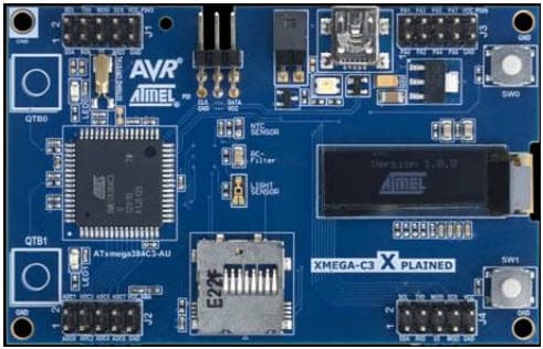 ATXMEGAC3-XPLD, XMEGA-C3 Xplained Evaluation Kit is a hardware platform for evaluating the ATxmega384C3 AVR MCU