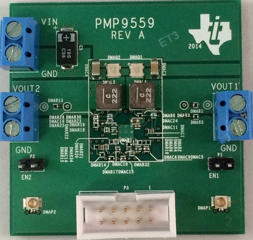 PMP9559, 12Vin Compact Dual 5V@5.5A Point-of-Load with PMBUs using NexFET Power Block II Reference Design