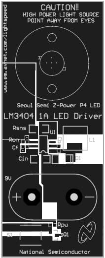 LM3403-REF, Reference Design for LM3404 Driving a Seoul Semi Zpower P4 1A LED